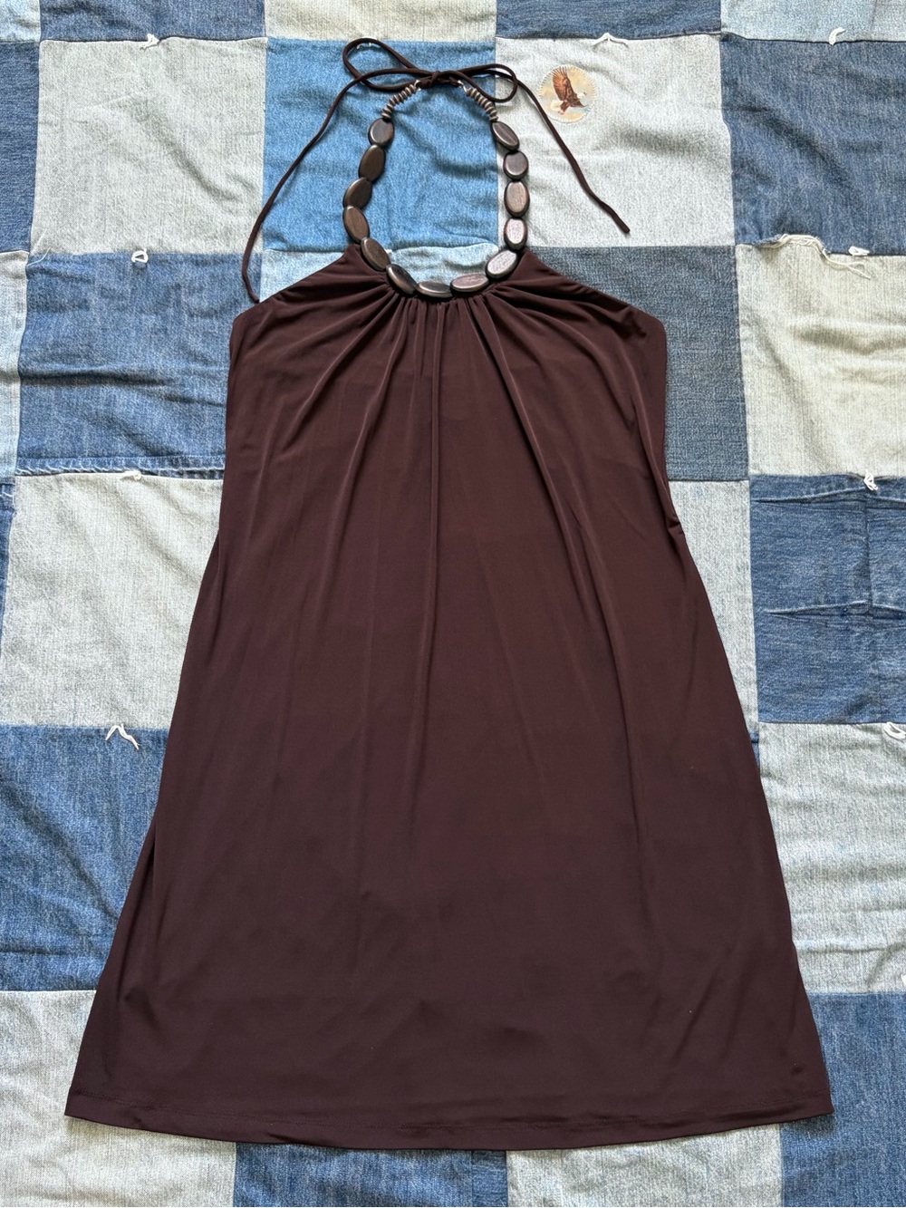 vintage y2k connected apparel brown halter dress wooden beads size 12